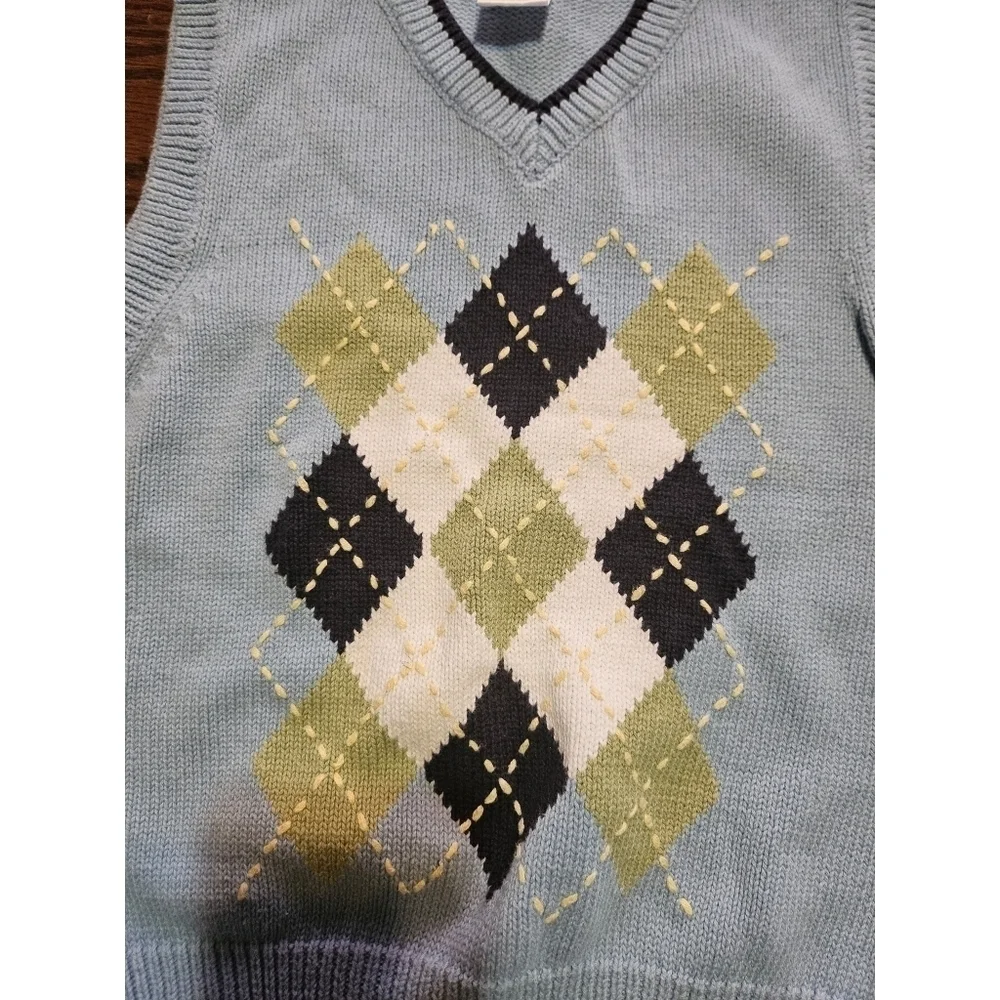 Gymboree Boys Blue Knit Argyle Diamond Vest